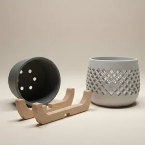 Modern Planter with Wood Base – Lattice - Image 2
