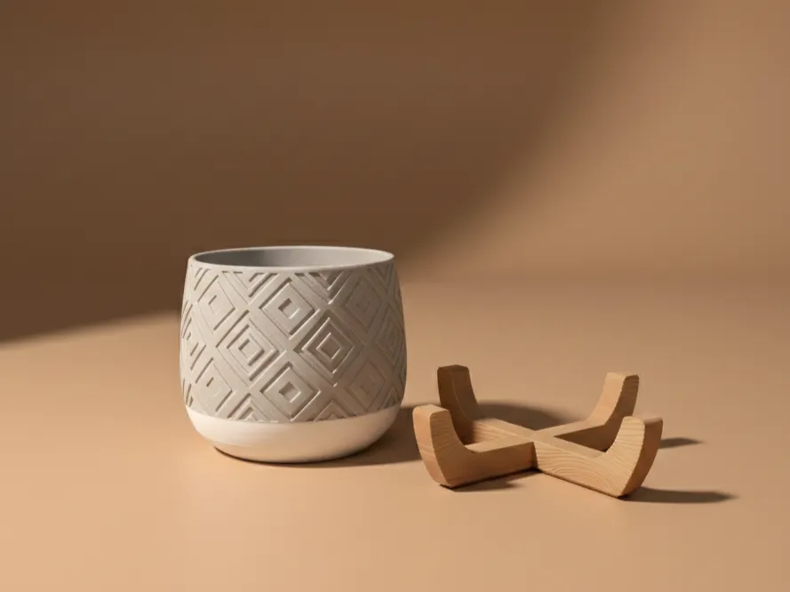 Modern Planter with Wood Base – Diamond - Image 2
