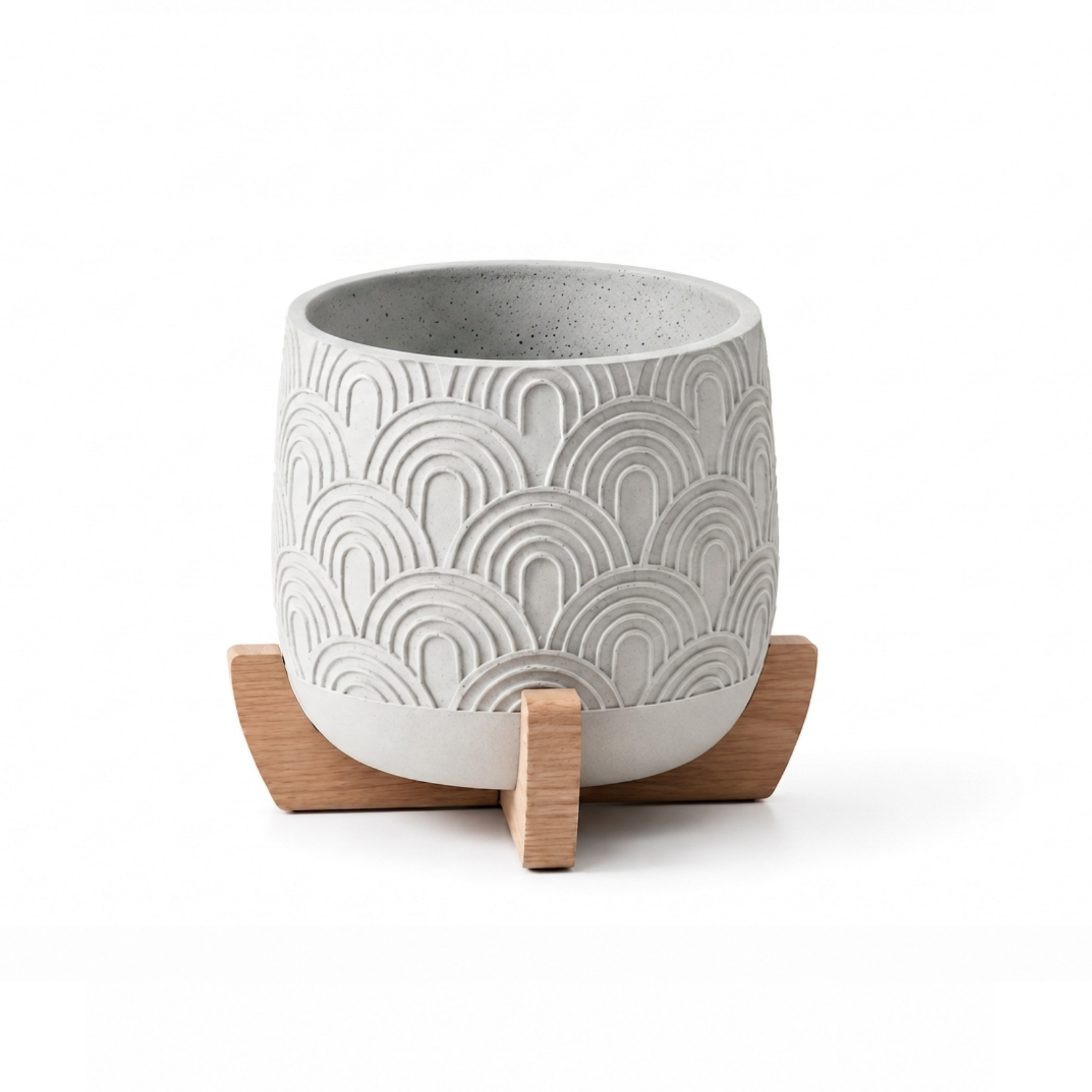 Modern Planter with Wood Base – Arc