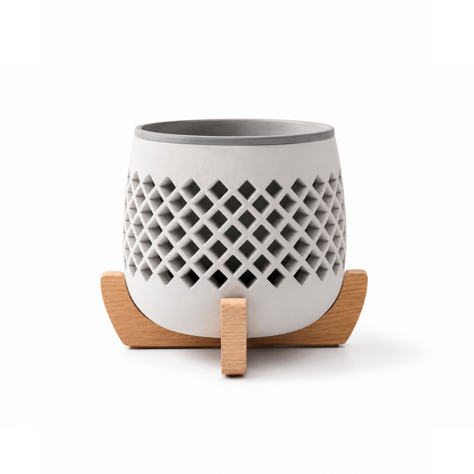 Modern Planter with Wood Base – Lattice