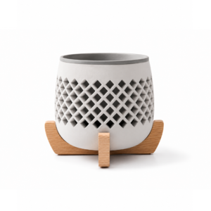 Modern Planter with Wood Base – Lattice - Image 1