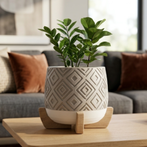 Modern Planter with Wood Base – Diamond - Image 3