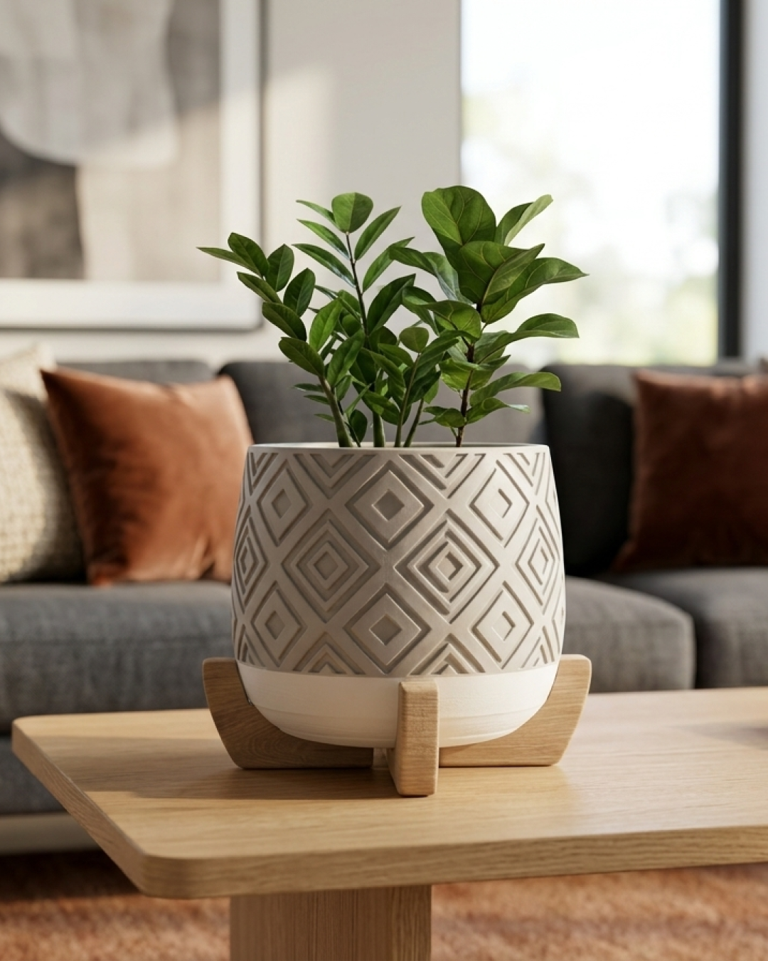 Modern Planter with Wood Base – Diamond - Image 3