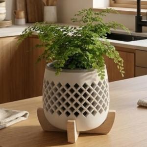 Modern Planter with Wood Base – Lattice - Image 4
