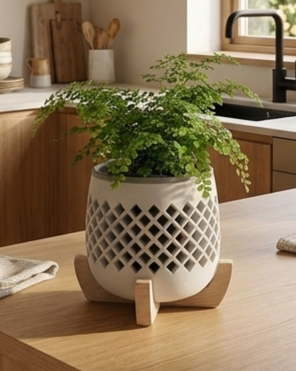 Modern Planter with Wood Base – Lattice