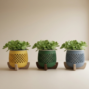 Modern Planter with Wood Base – Lattice - Image 3
