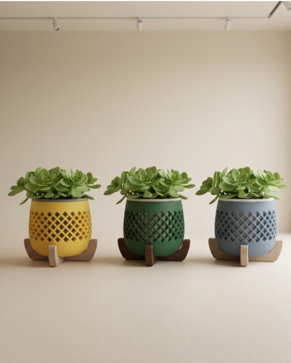 Modern Planter with Wood Base – Lattice
