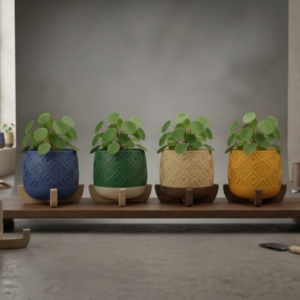 Modern Planter with Wood Base – Diamond - Image 4