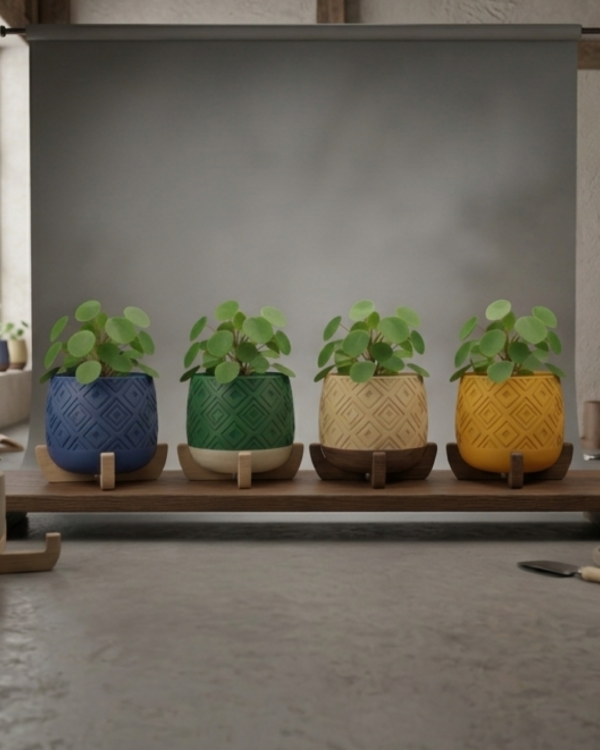 Modern Planter with Wood Base – Diamond